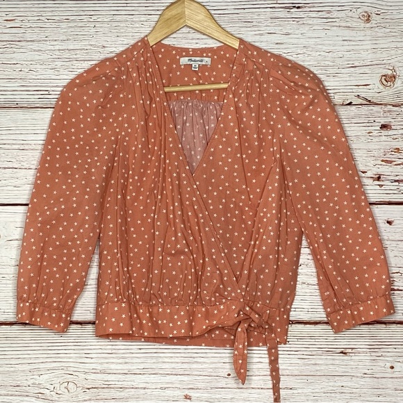 Madewell Wrap Top in Coral Star Scatter Sz L - Picture 11 of 15